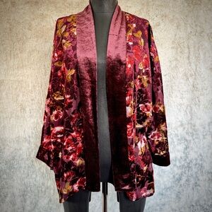 Krazy Kat Floral Velvet Burnout Kimono Cardigan L XL